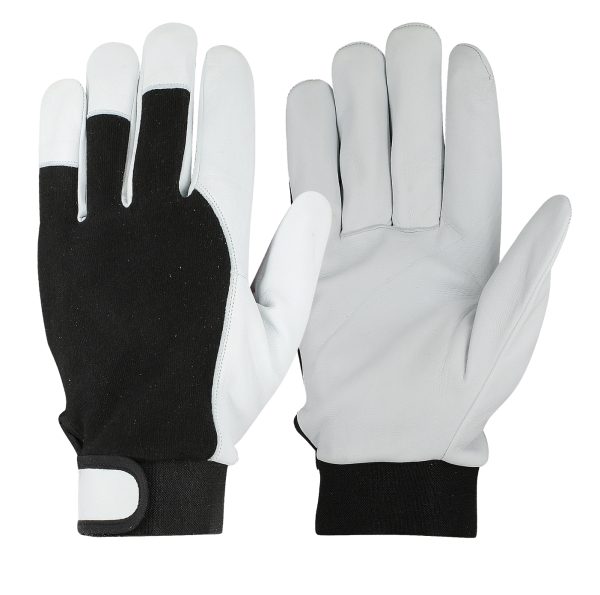 SL1018 Goatskin Glove with Cotton Fabric Back Velcro Strap Fleece Lined